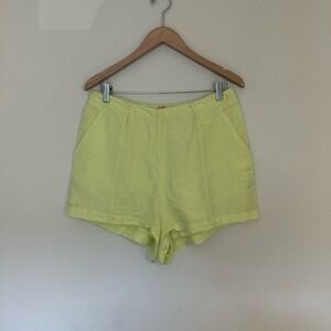 FREE PEOPLE Linen Women's Medium Bohemian Hippie Neon Yellow/Green Shorts
